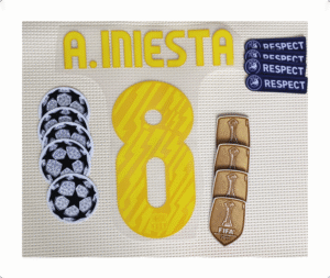 Set Barcelona Iniesta Kit 2011 Ucl Dorsal + 3 Parches Amarillo
