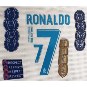 Set Real Madrid C.ronaldo Kit 2018 Ucl Dorsal+4 Parches
