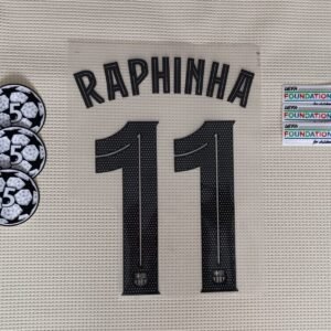 Set Barcelona Raphinha Visitante Kit 2025 UCL Dorsal+ 2 Parches
