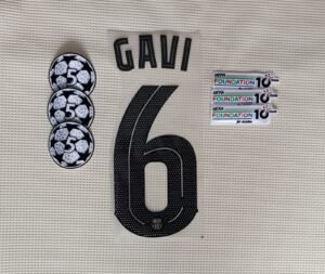 Set Barcelona Gavi Visitante Kit 2025 UCL Dorsal+ 2 Parches