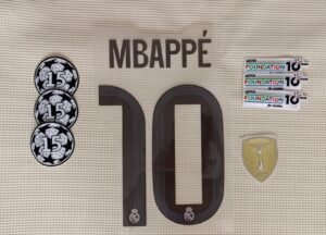 Set Real Madrid Mbappe local Kit 2025 UCL dorsal+ 3 parches