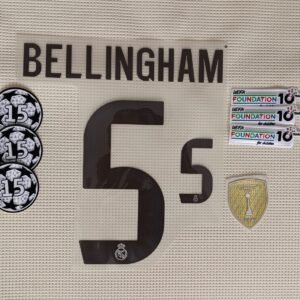 Set Real Madrid Bellingham local Kit 2025 UCL dorsal+ 3 parches