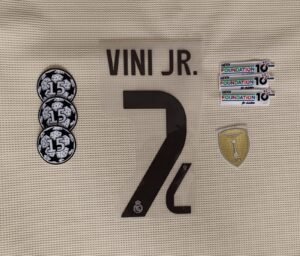 Set Real Madrid Vini JR local Kit 2025 UCL dorsal+ 3 parches