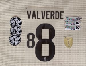 Set Real Madrid Valverde local Kit 2025 UCL dorsal+ 3 parches