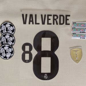 Set Real Madrid Valverde local Kit 2025 UCL dorsal+ 3 parches