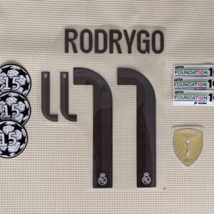 Set Real Madrid Rodrygo local Kit 2025 UCL dorsal+ 3 parches