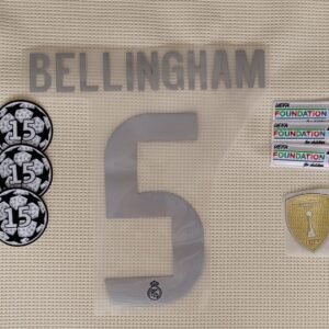Set Real Madrid Bellingham visitante Kit 2025 UCL dorsal+ 3 parches