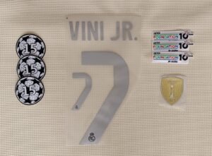 Set Real Madrid Vini JR visitante Kit 2025 UCL dorsal+ 3 parches