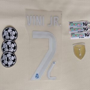 Set Real Madrid Vini JR alternativa Kit 2025 UCL dorsal+ 3 parches