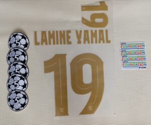 Set L. Yamal FC Barcelona local UCL 2024 dorsal+2 parches