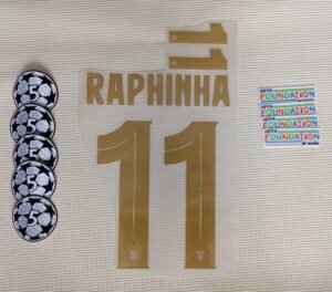 Set Raphinha FC Barcelona local UCL 2024 dorsal+2 parches