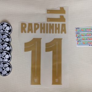 Set Raphinha FC Barcelona local UCL 2024 dorsal+2 parches