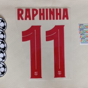 Set Raphinha FC Barcelona visitante UCL 2024 dorsal+2 parches