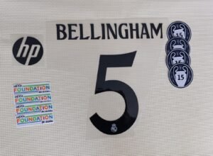 Set Real Madrid Bellingham local UCL 2024 dorsal+3 parches