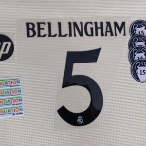 Set Real Madrid Bellingham local UCL 2024 dorsal+3 parches