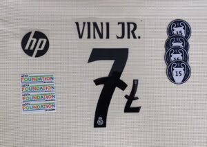 Set Real Madrid Vini JR local UCL 2024 dorsal+3 parches