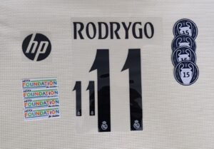 Set Real Madrid Rodrygo local UCL 2024 dorsal+3 parches