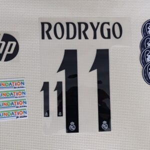 Set Real Madrid Rodrygo local UCL 2024 dorsal+3 parches