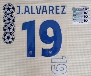 Set Atletico Madrid J. Alvarez UCL 2025 dorsal+ 2 parches