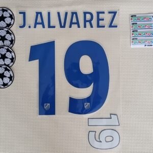 Set Atletico Madrid J. Alvarez UCL 2025 dorsal+ 2 parches