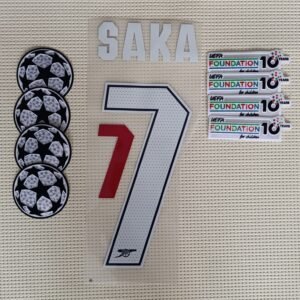 Set Arsenal Bukayo Saka local UCL 2025 dorsal+ 2 parches