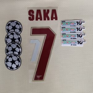 Set Arsenal Bukayo Saka visitante UCL 2025 dorsal+ 2 parches