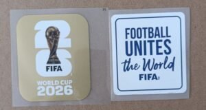 Set de parches WC 26 dorado + FOOTBALL UNITES blanco