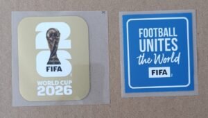 Set de parches WC 26 dorado + FOOTBALL UNITES azul