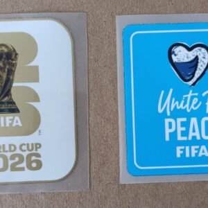 Set de parches WC 26 blanco con dorado + UNITE FOR PEACE azul claro