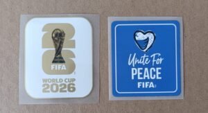 Set de parches WC 26 blanco con dorado + UNITE FOR PEACE azul