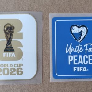 Set de parches WC 26 blanco con dorado + UNITE FOR PEACE azul