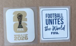 Set de parches WC 26 blanco con dorado + FOOTBALL UNITES blanco