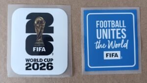Set de parches WC 26 blanco + FOOTBALL UNITES azul